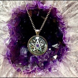 Wiccan Pentagram Pagan Glass Necklace Star Spirit